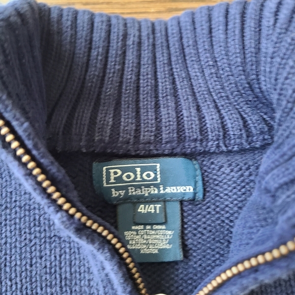 Polo Ralph Lauren Navy With  Yellow Striped Half-Zip Sweater Sz.4/4T - Picture 4 of 8